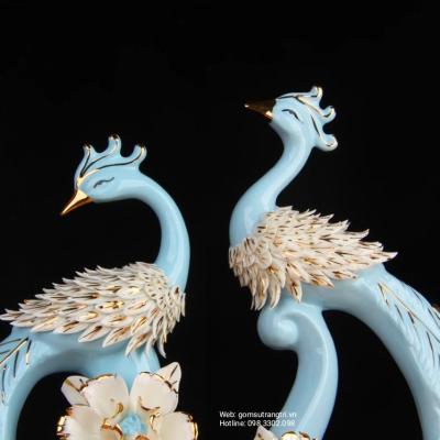 tượng đôi chim công, tượng sứ trang trí nhà cửa, tượng chim công